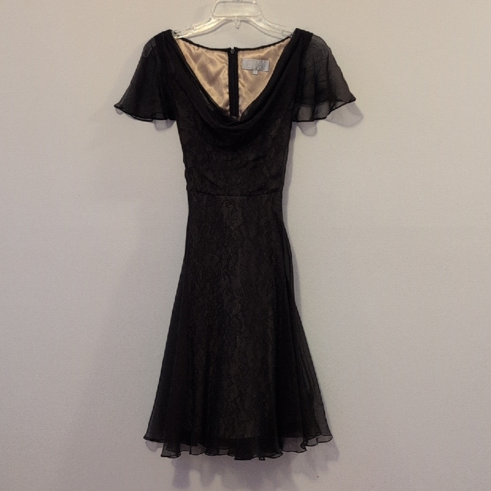 Badgley Mischka Chocolate Brown Lace Midi Dress